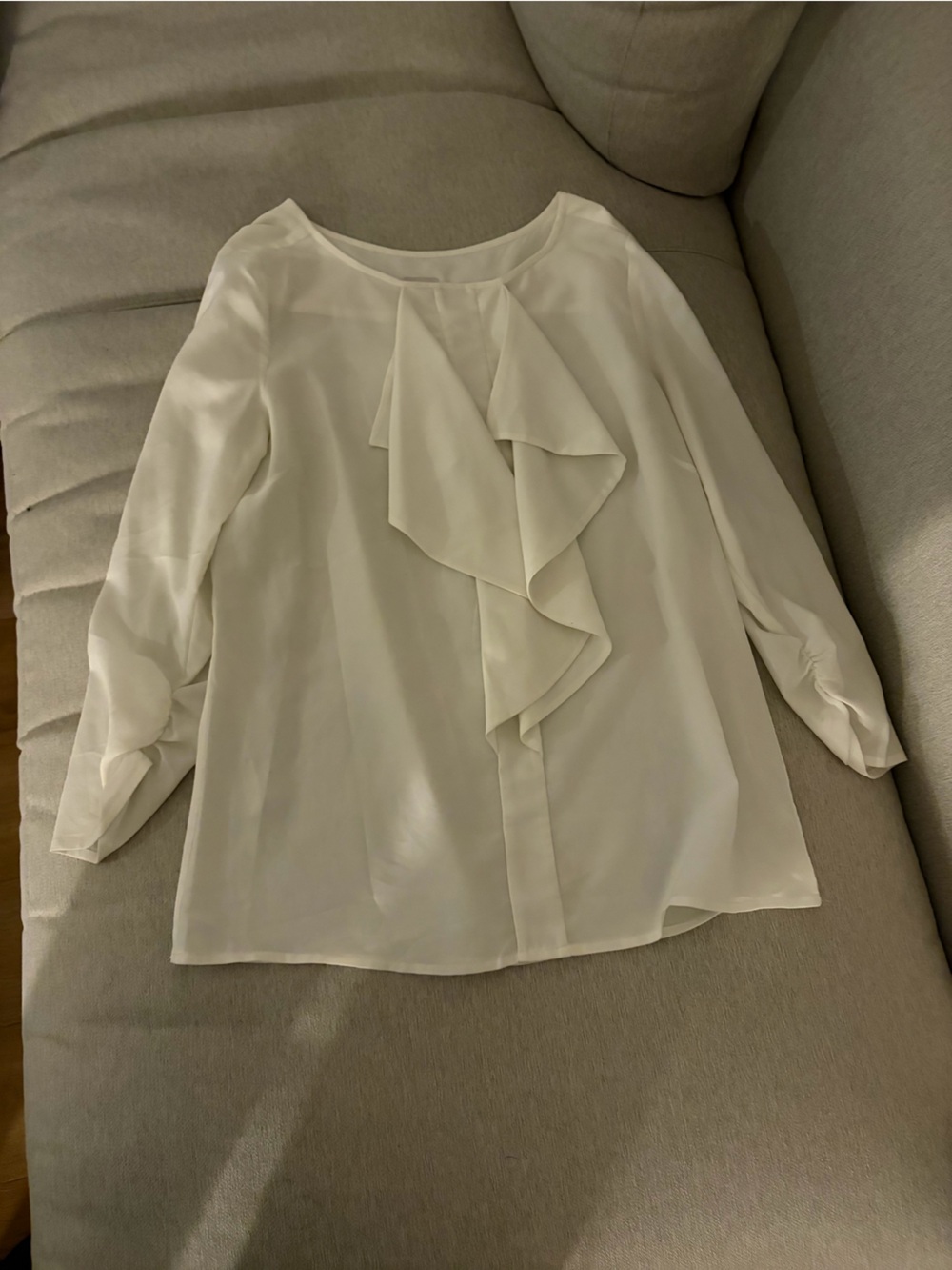 Anne Klein Cream Ruffle-Front Blouse